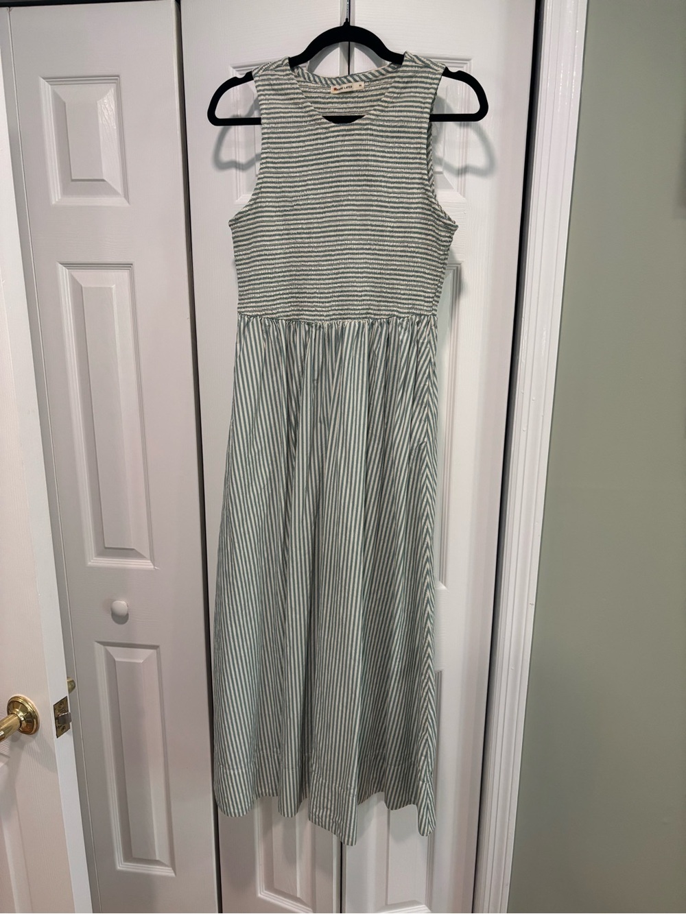 Marine Layer Green & White Striped Sleeveless Maxi Dress